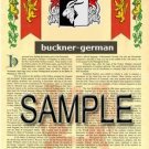 BUCKNER - GERMAN - Coat of Arms - Family Crest - Armorial GIFT! 8.5x11