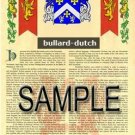 BULLARD - DUTCH - Coat of Arms - Family Crest - Armorial GIFT! 8.5x11