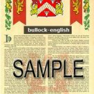 BULLOCK - ENGLISH - Coat of Arms - Family Crest - Armorial GIFT! 8.5x11