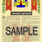 BURGER - GERMAN - Coat of Arms - Family Crest - Armorial GIFT! 8.5x11