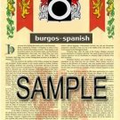 BURGOS - SPANISH - Coat of Arms - Family Crest - Armorial GIFT! 8.5x11