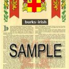 BURKS - IRISH - Coat of Arms - Family Crest - Armorial GIFT! 8.5x11