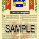 BURTON - ENGLISH - Coat of Arms - Family Crest - Armorial GIFT! 8.5x11