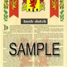 BUSH - DUTCH - Coat of Arms - Family Crest - Armorial GIFT! 8.5x11