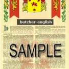 BUTCHER - ENGLISH - Coat of Arms - Family Crest - Armorial GIFT! 8.5x11