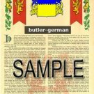 BUTLER - GERMAN - Coat of Arms - Family Crest - Armorial GIFT! 8.5x11