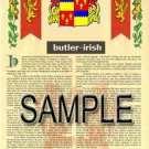 BUTLER - IRISH - Coat of Arms - Family Crest - Armorial GIFT! 8.5x11