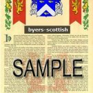 BYERS - SCOTTISH - Coat of Arms - Family Crest - Armorial GIFT! 8.5x11