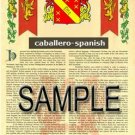 CABALLERO - SPANISH - Coat of Arms - Family Crest - Armorial GIFT! 8.5x11