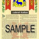 CABRAL - ITALIAN - Coat of Arms - Family Crest - Armorial GIFT! 8.5x11