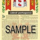 CABRAL - PORTUGUESE - Coat of Arms - Family Crest - Armorial GIFT! 8.5x11