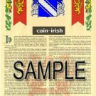CAIN - IRISH - Coat of Arms - Family Crest - Armorial GIFT! 8.5x11