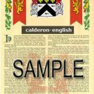 CALDERON - ENGLISH - Coat of Arms - Family Crest - Armorial GIFT! 8.5x11