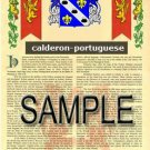 CALDERON - PORTUGUESE - Coat of Arms - Family Crest - Armorial GIFT! 8.5x11