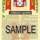 CALDERON - SPANISH - Coat of Arms - Family Crest - Armorial GIFT! 8.5x11