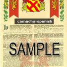 CAMACHO - SPANISH - Coat of Arms - Family Crest - Armorial GIFT! 8.5x11