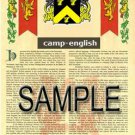 CAMP - ENGLISH - Coat of Arms - Family Crest - Armorial GIFT! 8.5x11