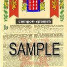 CAMPOS - SPANISH - Coat of Arms - Family Crest - Armorial GIFT! 8.5x11