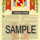 CANNON - IRISH - Coat of Arms - Family Crest - Armorial GIFT! 8.5x11