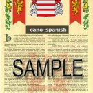 CANO - SPANISH - Coat of Arms - Family Crest - Armorial GIFT! 8.5x11