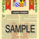 CANTU - ITALIAN - Coat of Arms - Family Crest - Armorial GIFT! 8.5x11