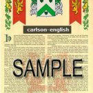 CARLSON - ENGLISH - Coat of Arms - Family Crest - Armorial GIFT! 8.5x11