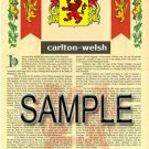 CARLTON - WELSH - Coat of Arms - Family Crest - Armorial GIFT! 8.5x11
