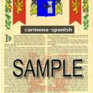CARMONA - SPANISH - Coat of Arms - Family Crest - Armorial GIFT! 8.5x11
