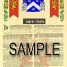 CARR - IRISH - Coat of Arms - Family Crest - Armorial GIFT! 8.5x11
