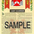 CARR - SCOTTISH - Coat of Arms - Family Crest - Armorial GIFT! 8.5x11