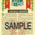 CARRANZA - SPANISH - Coat of Arms - Family Crest - Armorial GIFT! 8.5x11