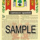 CARRASCO - SPANISH - Coat of Arms - Family Crest - Armorial GIFT! 8.5x11