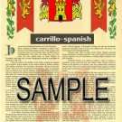 CARRILLO - SPANISH - Coat of Arms - Family Crest - Armorial GIFT! 8.5x11