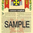 CARUSO - ENGLISH - Coat of Arms - Family Crest - Armorial GIFT! 8.5x11