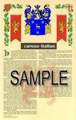 CARUSO ITALIAN Coat of Arms Family Crest Armorial GIFT 8.5x11