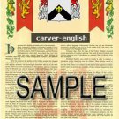 CARVER - ENGLISH - Coat of Arms - Family Crest - Armorial GIFT! 8.5x11