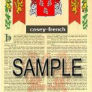 CASEY - FRENCH - Coat of Arms - Family Crest - Armorial GIFT! 8.5x11