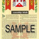 CASSIDY - IRISH - Coat of Arms - Family Crest - Armorial GIFT! 8.5x11