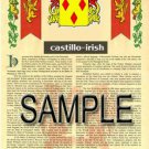 CASTILLO - IRISH - Coat of Arms - Family Crest - Armorial GIFT! 8.5x11