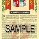CASTILLO - SPANISH - Coat of Arms - Family Crest - Armorial GIFT! 8.5x11