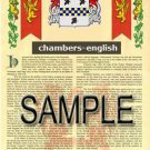 CHAMBERS - ENGLISH - Coat of Arms - Family Crest - Armorial GIFT! 8.5x11