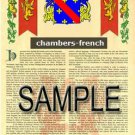 CHAMBERS - FRENCH - Coat of Arms - Family Crest - Armorial GIFT! 8.5x11