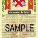 CHAMPION - BELGIUM - Coat of Arms - Family Crest - Armorial GIFT! 8.5x11