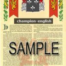 CHAMPION - ENGLISH - Coat of Arms - Family Crest - Armorial GIFT! 8.5x11