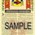 CHRISTENSEN - NORWEGIAN - Coat of Arms - Family Crest - Armorial GIFT! 8.5x11