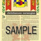 CHRISTIANSEN - NORWEGIAN - Coat of Arms - Family Crest - Armorial GIFT! 8.5x11