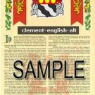 CLEMENT - ENGLISH - ALT - Coat of Arms - Family Crest - Armorial GIFT! 8.5x11