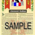 CLEMENT - ITALIAN - Coat of Arms - Family Crest - Armorial GIFT! 8.5x11