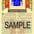 CLEMENTS - FRENCH - Coat of Arms - Family Crest - Armorial GIFT! 8.5x11