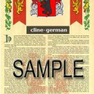 CLINE - GERMAN - Coat of Arms - Family Crest - Armorial GIFT! 8.5x11